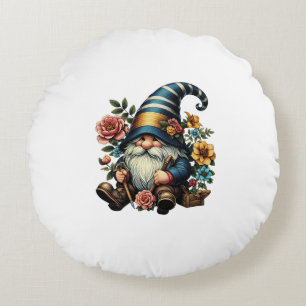 Whimsical Gnome with Flowers Rond Kussen
