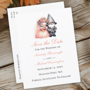 Whimsical Gnome Woodland Oranje bruiloft Opslaan D Aankondigingskaart