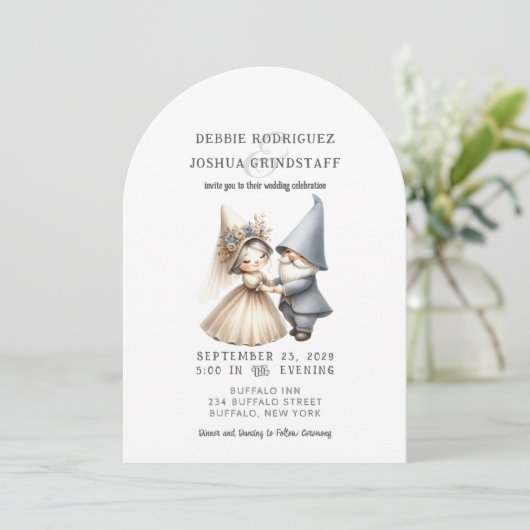 Whimsical Gnomes Fun Wedding Invitation  (Debout devant)