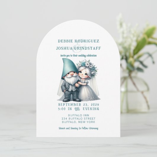Whimsical Gnomes Fun Wedding Invitation (Debout devant)