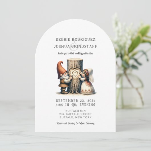 Whimsical Gnomes Fun Wedding Invitation (Debout devant)