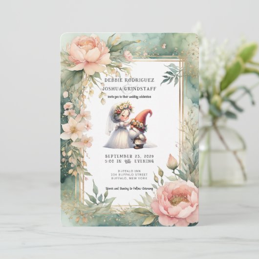 Whimsical Gnomes Fun Wedding Invitation  (Debout devant)