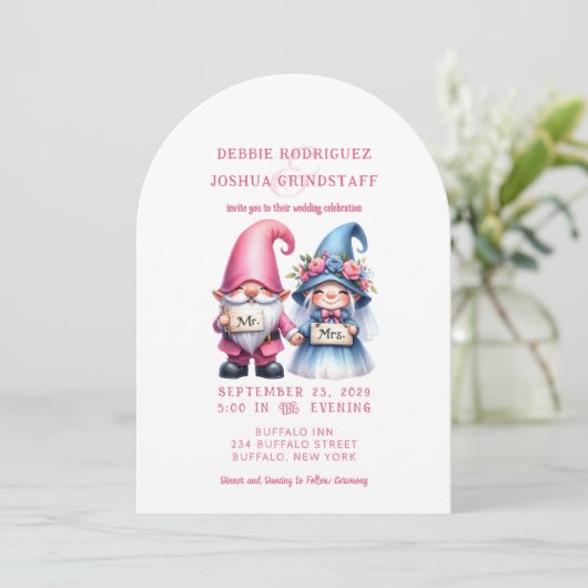 Whimsical Gnomes Fun Wedding Invitation (Debout devant)