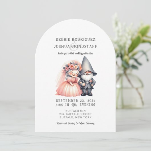 Whimsical Gnomes Fun Wedding Invitation  (Debout devant)