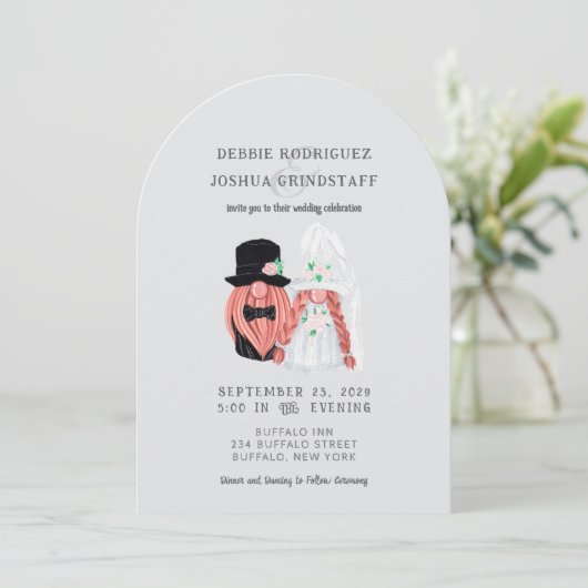 Whimsical Gnomes Fun Wedding Invitation (Debout devant)