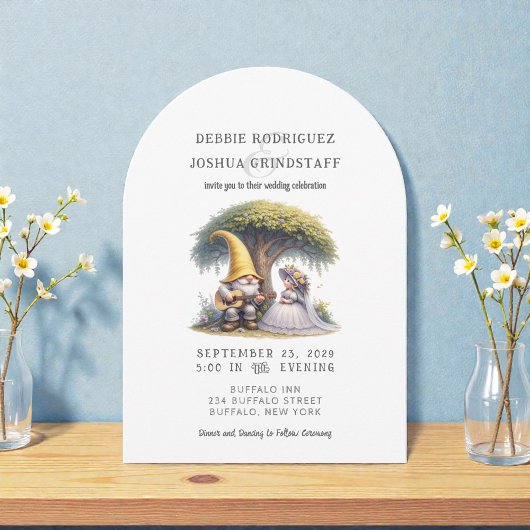 Whimsical Gnomes Fun Wedding Invitation  Kaart