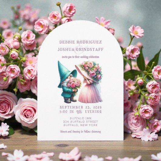 Whimsical Gnomes Fun Wedding Invitation  Kaart