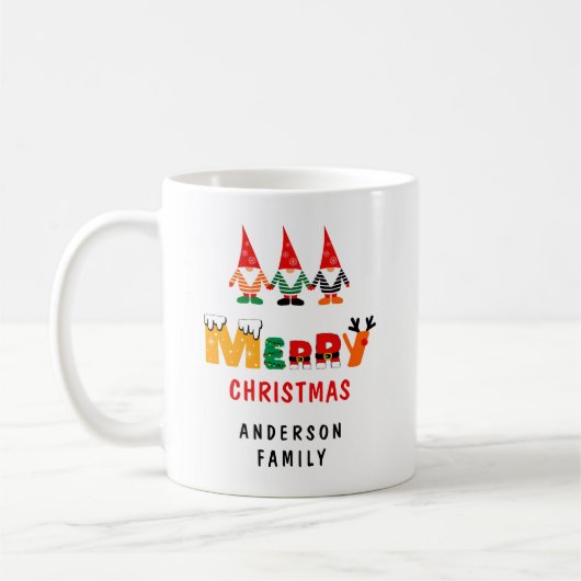Whimsical Gnomes Speelse Fonts & Naam Kerst Koffiemok (Links)