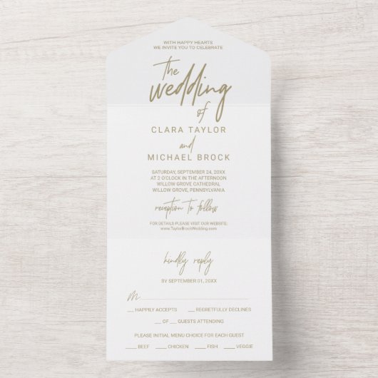 Whimsical Gold Calligraphy The Wedding of All In One Uitnodiging (Binnen)