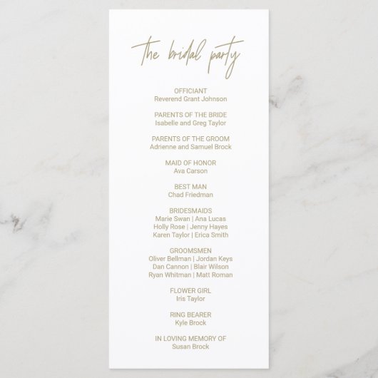 Whimsical Gold Calligraphy Wedding Programma (Achterkant)