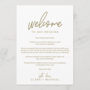 Whimsical Gold Calligraphy Wedding Welcome Letter Programma