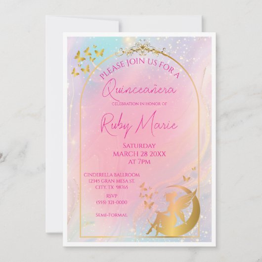 Whimsical Gold Fairy Pixie Invitation (Devant)