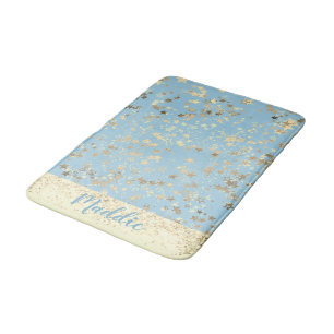 Whimsical Gold Stars op Blue Personalized Badmat