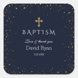 Whimsical Gold Sterrennacht Boy Baptisme Vierkante Sticker