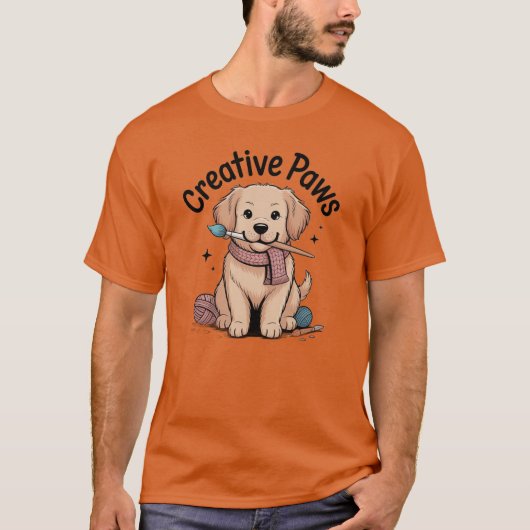 Whimsical Golden Retriever Crafting with Yarn Dog T-shirt (Voorkant)