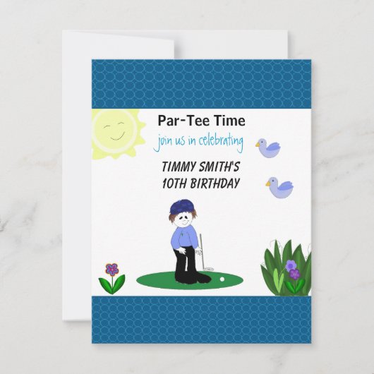 Whimsical Golfing Birthday Party Invitation Kaart (Voorkant)