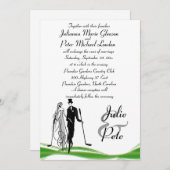 Whimsical Golfing Couple Wedding Invitations Kaart (Voorkant / Achterkant)