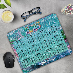 Whimsical golvend blauw paarse Glitter monogram 20 Muismat