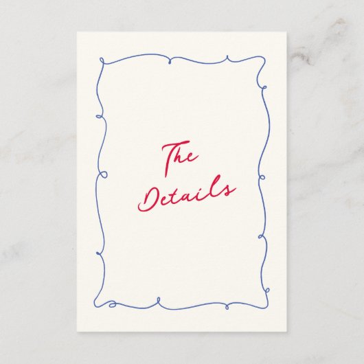 Whimsical golvende rand & script bruiloft details informatiekaartje (Achterkant)