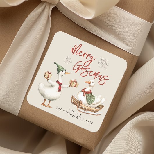Whimsical Goose Christmas Holiday Gift Vierkante Sticker
