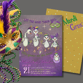 Whimsical Goose Family Mardi Gras Purple Yellow Kaart