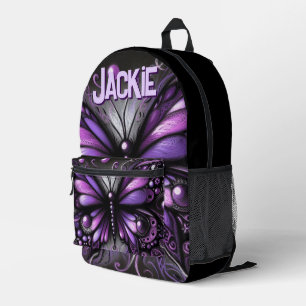 Whimsical Gothic Butterfly Paarse gepersonaliseerd Bedrukte Rugzak