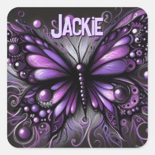 Whimsical Gothic Butterfly Paarse gepersonaliseerd Vierkante Sticker