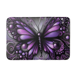 Whimsical Gothic Butterfly Paarse Zwart Kleurrijk Badmat