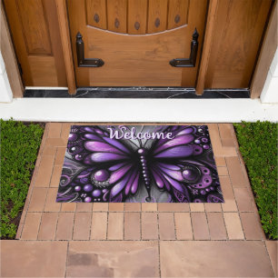 Whimsical Gothic Butterfly Paarse Zwart Kleurrijk Deurmat
