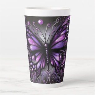 Whimsical Gothic Butterfly Paarse Zwart Kleurrijk Latte Mok