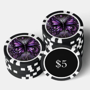 Whimsical Gothic Butterfly Paarse Zwart Kleurrijk Poker Chips