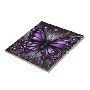 Whimsical Gothic Butterfly Paarse Zwart Kleurrijk Tegeltje