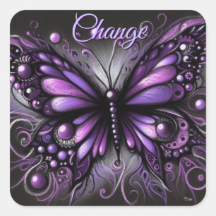 Whimsical Gothic Butterfly Paarse Zwart Kleurrijk Vierkante Sticker
