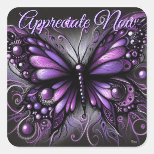 Whimsical Gothic Butterfly Paarse Zwart Kleurrijk Vierkante Sticker