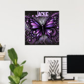 Whimsical Gothic Butterfly Purple Personalized Poster (Thuiskantoor)