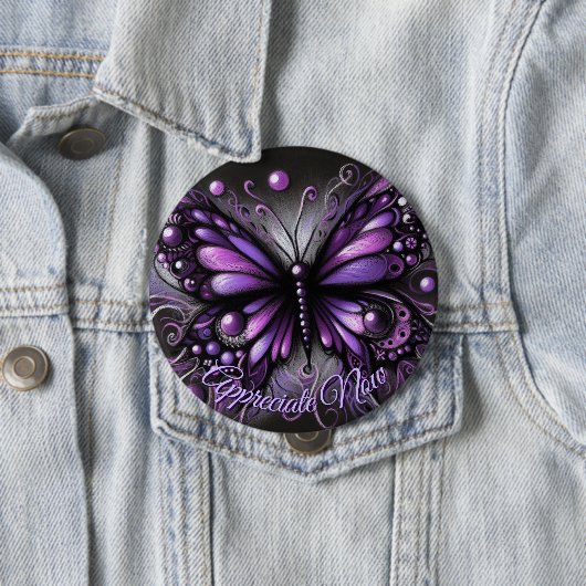 Whimsical Gothic Butterfly Purple Personalized Ronde Button 4,0 Cm (In situ)