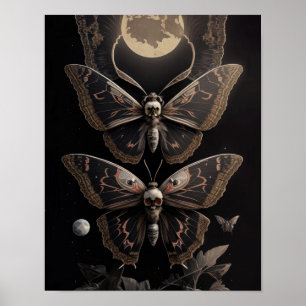 Whimsical Gothic Deathhead Moth Moon Poster
