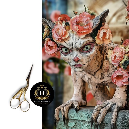 Whimsical Gothic Gargoyle Floral Crown Decoupage Tissuepapier