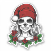 Whimsical Gotische Kerstman schedel Kerstmis Sticker (Voorkant)