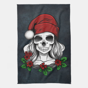 Whimsical Gotische Kerstman schedel Kerstmis Theedoek