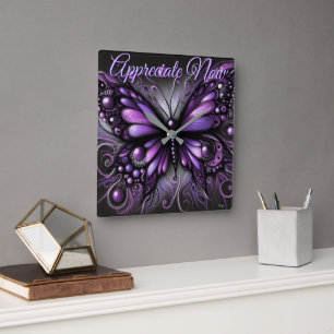 Whimsical Gotische Vlinder Paarse Gepersonaliseerd Vierkante Klok