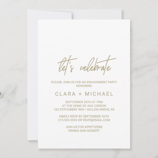 Whimsical Gouden Calligrafie Laten we Vieren Kaart (Voorkant)