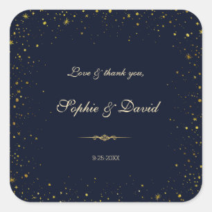 Whimsical Gouden Sterrennacht Trouwen Vierkante Sticker