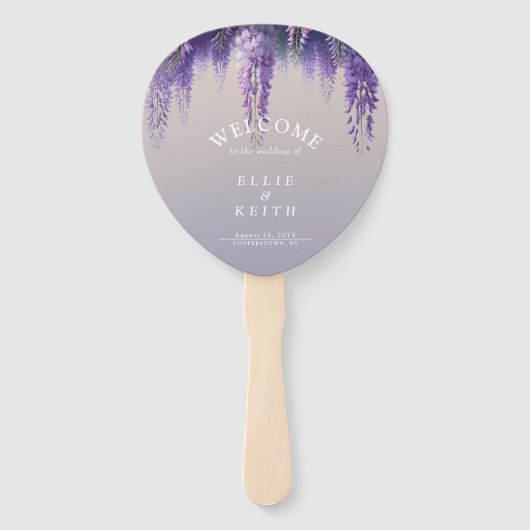Whimsical Gradient Paarse Bloemen Trouwprogramma Handwaaier (Voorkant)