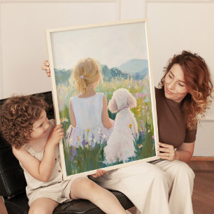 Whimsical Grand Millennial Girl en Dog Art Print