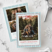 Whimsical Grandmillenial Blue Bow Family Photo Feestdagenkaart