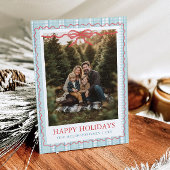 Whimsical Grandmillenial Blue Bow Family Photo Feestdagenkaart