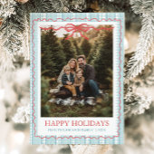 Whimsical Grandmillenial Blue Bow Family Photo Feestdagenkaart