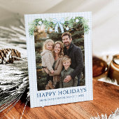 Whimsical Grandmillenial Blue Bow Family Photo Feestdagenkaart