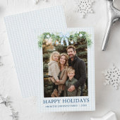 Whimsical Grandmillenial Blue Bow Family Photo Feestdagenkaart